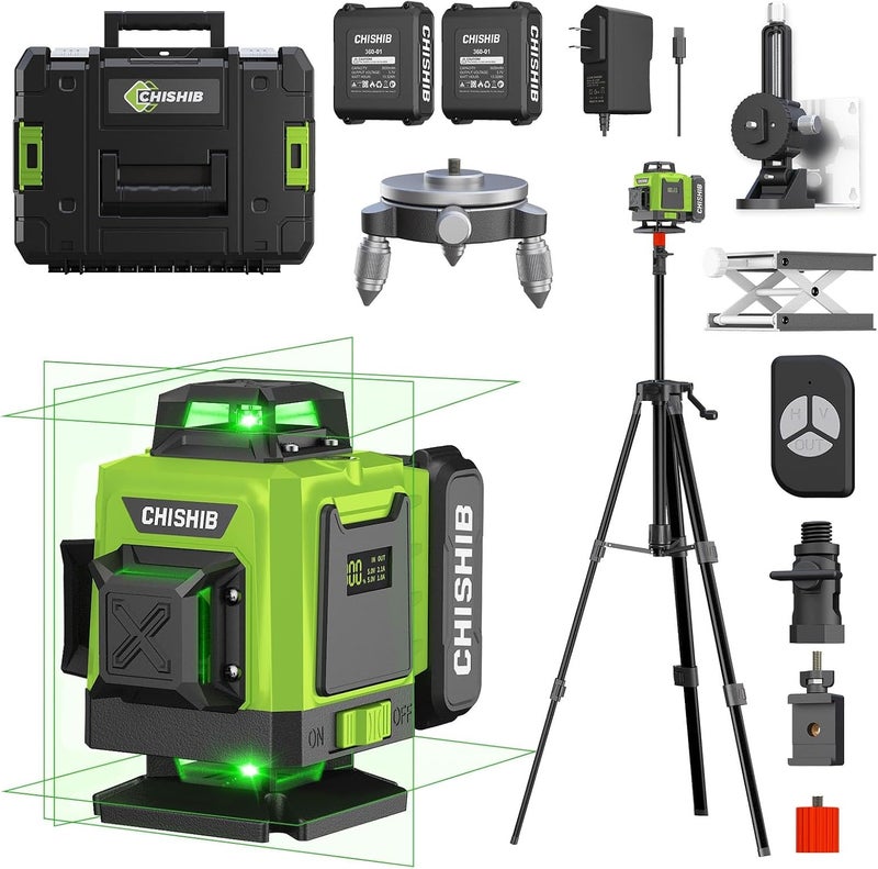 CHISHIB 16 Lines Green Laser Level Kit -4x360° 4D Self-Leveling Cross Line Laser Level, Rotary Base and Accessories for Construction, Home Improvement and Picture Hanging,(Safety Class ll, <1mW power output.) - Image 1